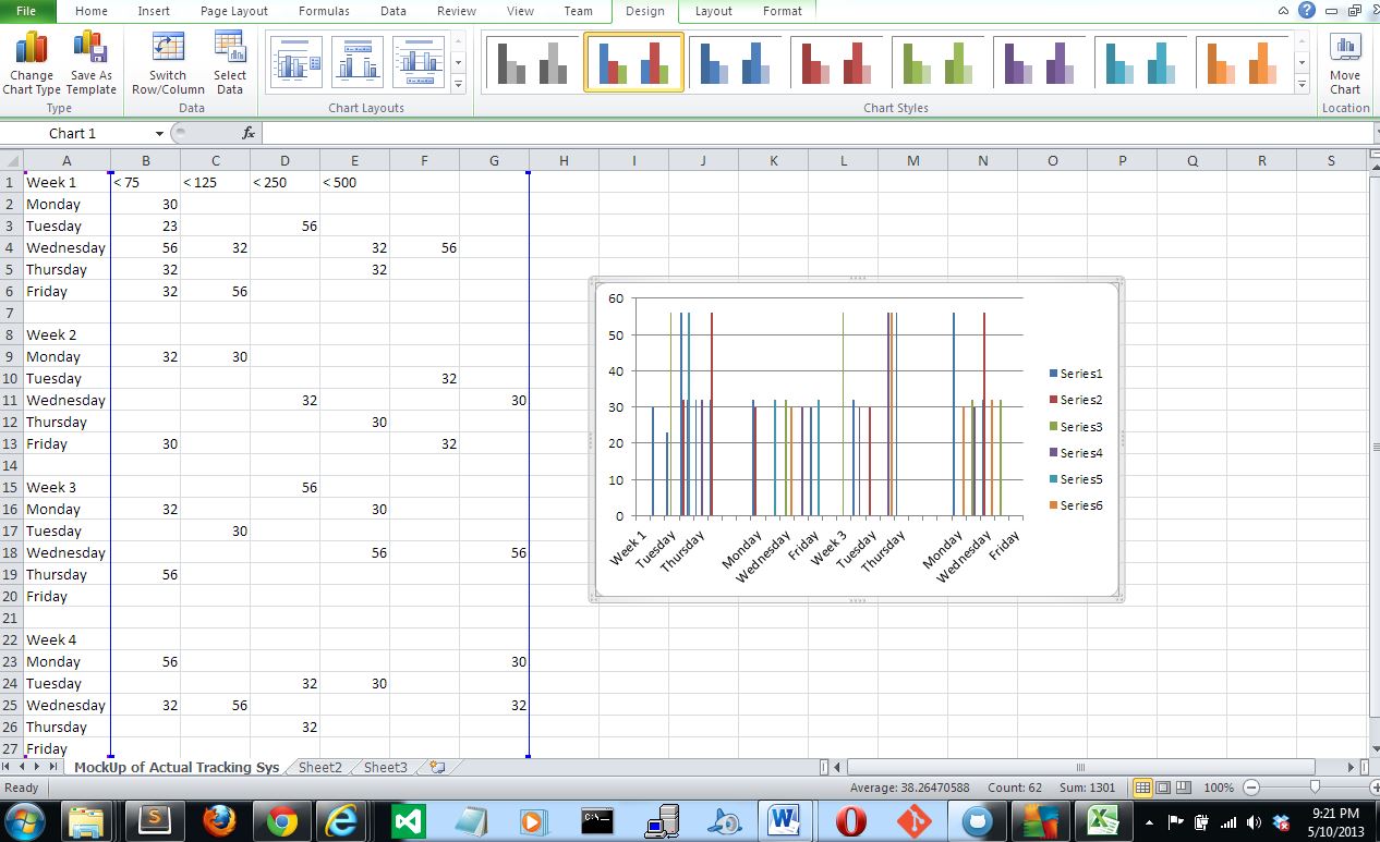 Mockup of Excel tracking system